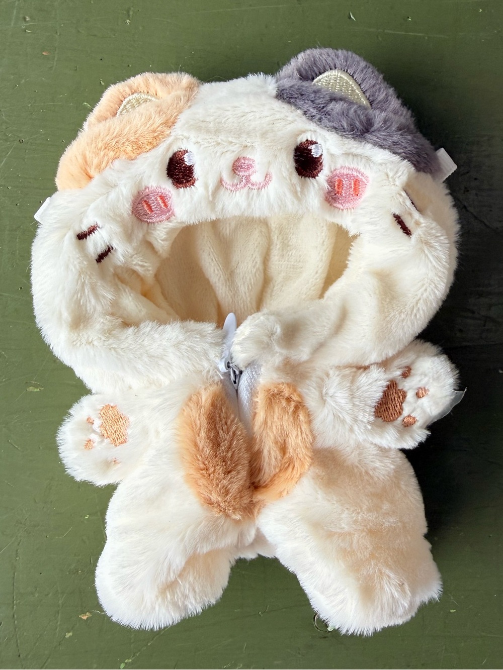 Plush Animal Hooded 17cm Doll Costume - Cream with Peach & Gray Accents